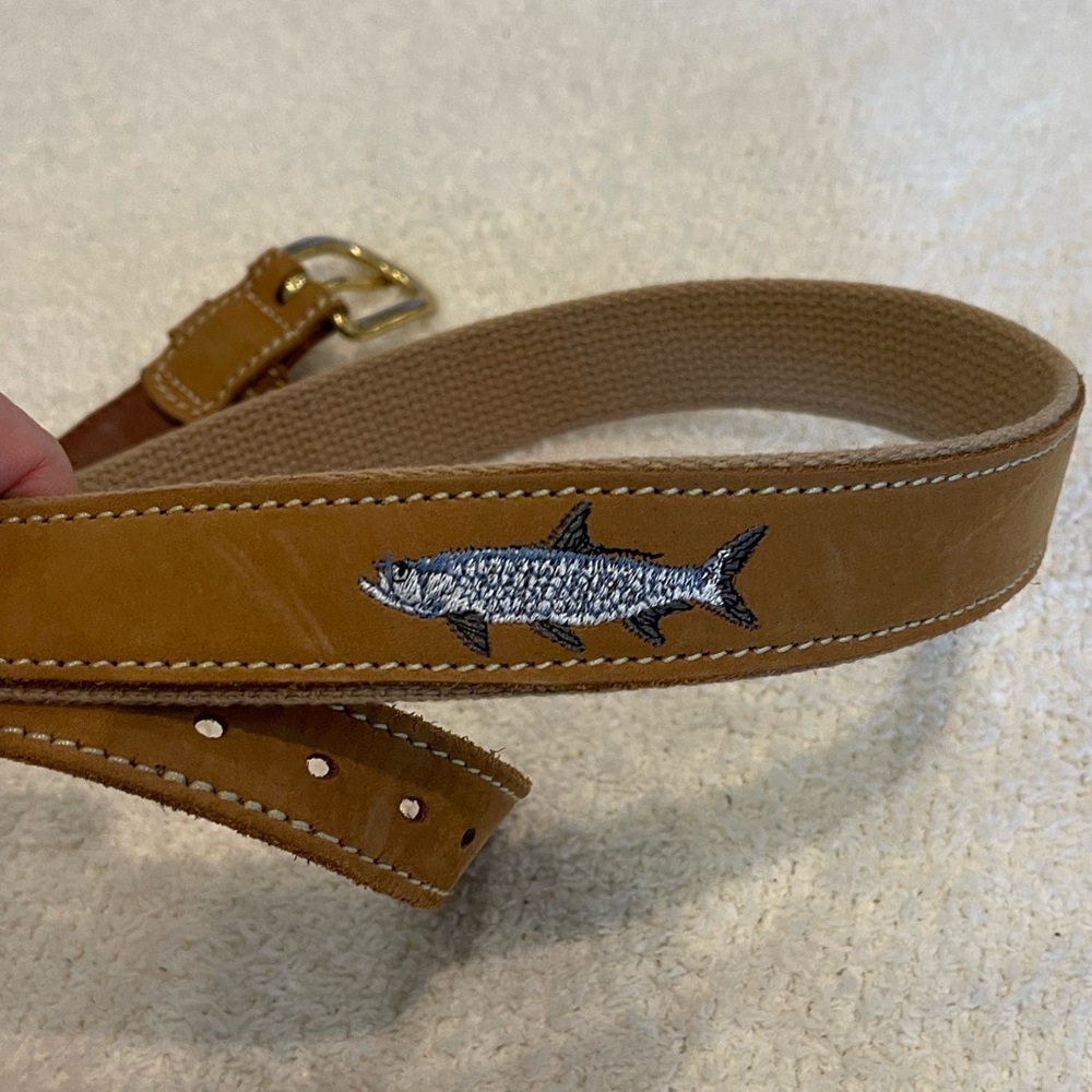 Leather Man leather belt with embroidered fish belt